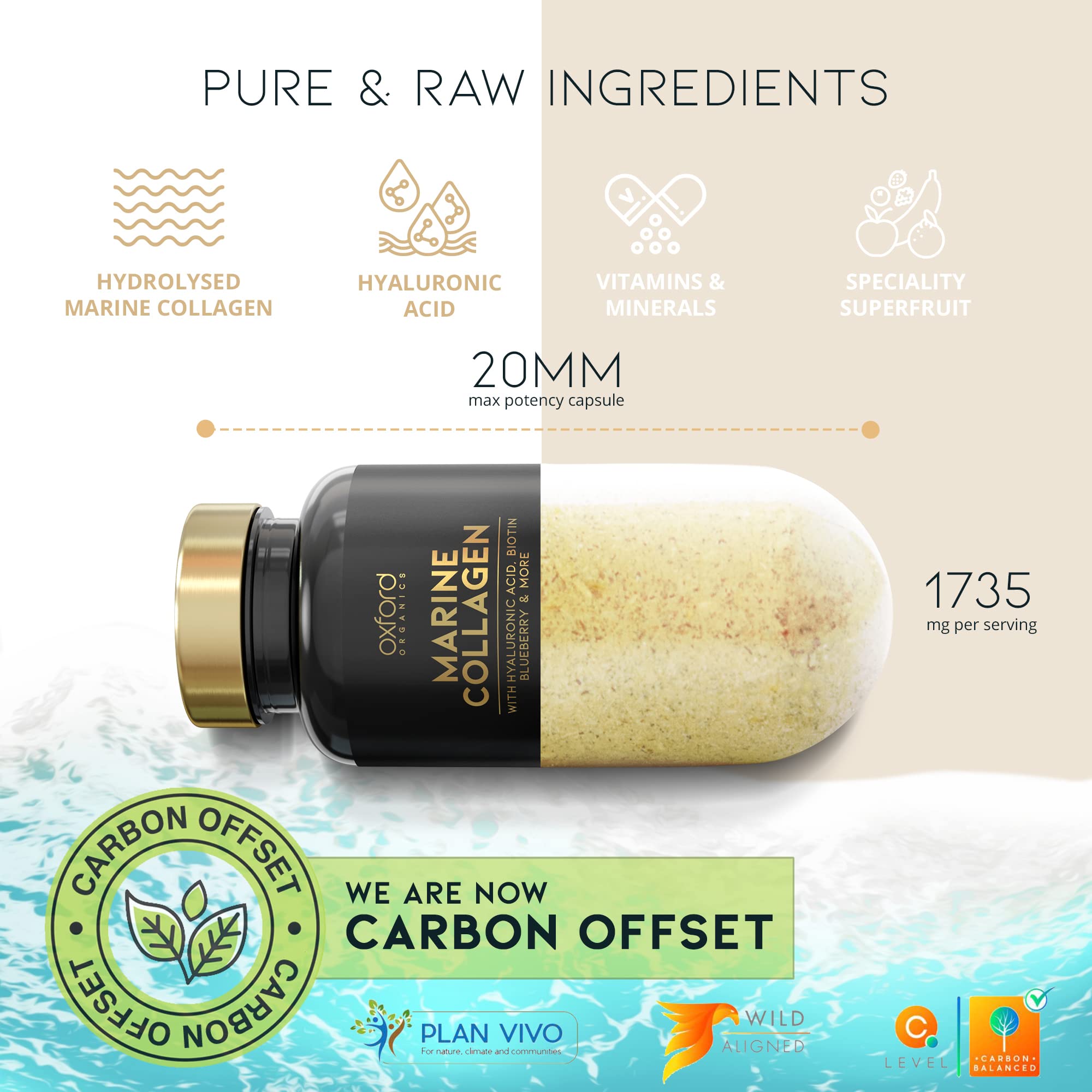 Advanced Marine Collagen Capsules | 1735mg Superfood & Vitamin Boosted Complex for Glowing Hair, Skin & Nails